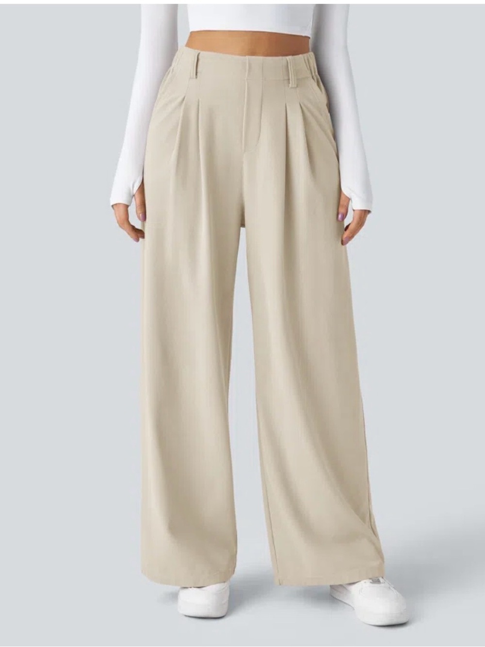 HALARA XS Wide-Leg High-Rise Pants in Beige
